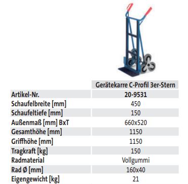 Gerätekarre C-Profil 3er-Stern (techn. Daten)